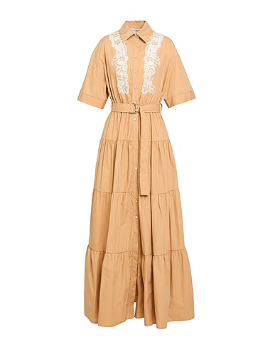 ERMANNO FIRENZE Long dress Beige 100% Cotton, Polyamide, Polyester, Viscose