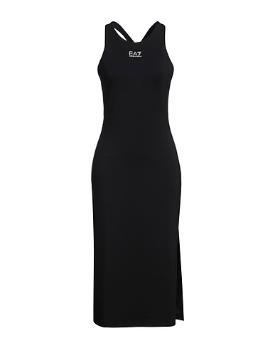 EA7 Midi dress Black 47% Polyester, 45% Modal, 8% Elastane