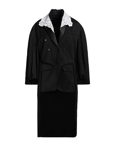 SIMONE ROCHA ピーコート＆ダブルブレスト ブラック ポリエステル 55% / バージンウール 45% / コットン