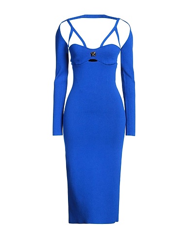 ELISABETTA FRANCHI Midi dress Bright blue 63% Viscose, 27% Polyester, 9% Polyamide, 1% Elastane