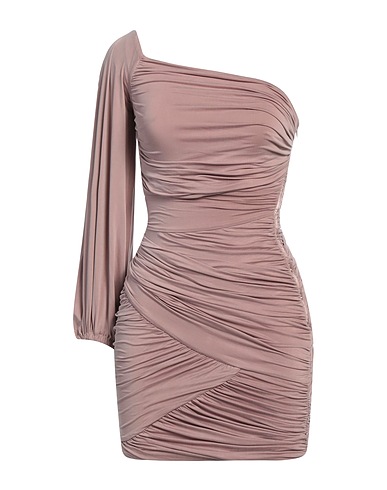 ELISABETTA FRANCHI One-shoulder dress Taupe 92% Cupro, 8% Elastane