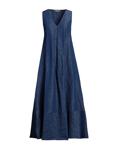 CALIBAN Long dress Navy blue 57% Cotton, 41% Linen, 2% Silk
