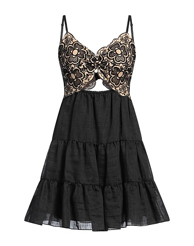 SANDRO Short dress Black 86% Linen, 14% Polyester, Cotton
