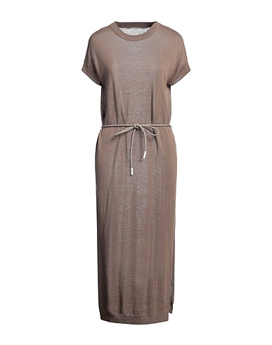 PESERICO Vestito midi Khaki 100% Fibra di metallo, Lino, Cotone