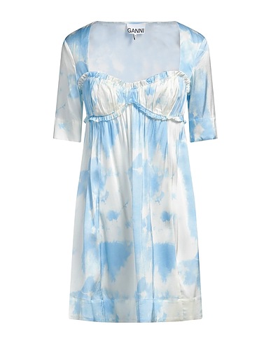 GANNI Short dress Sky blue 95% Recycled viscose, 5% Elastane