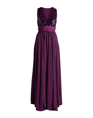 MANILA GRACE Long dress Dark purple 100% Polyester, Polyamide, Elastane