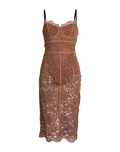 ELISABETTA FRANCHI Midi dress Chocolate brown 60% Polyamide, 40% Viscose, Polyester, Elastane