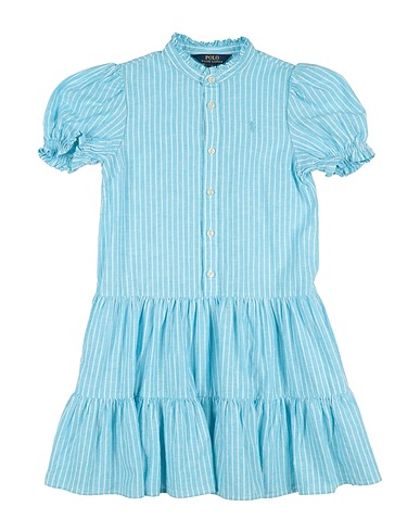 POLO RALPH LAUREN Dress STRIPED TIERED LINEN-COTTON DRESS Sky blue 55% Linen, 45% Cotton