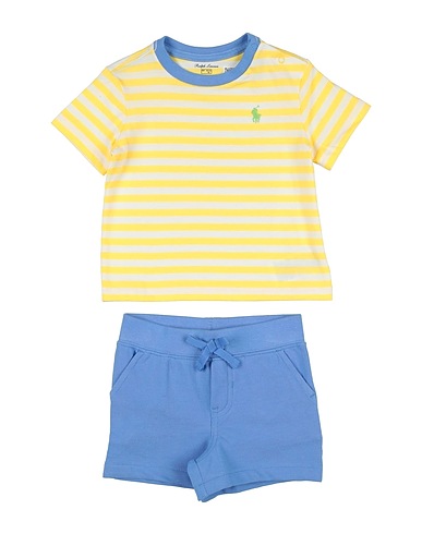 POLO RALPH LAUREN Baby co-ord STRIPED JERSEY TEE & MESH SHORT SET Yellow 100% Cotton