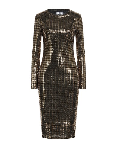 VERSACE JEANS COUTURE Midi dress Gold 77% Polyamide, 18% Metallic Polyester, 5% Elastane
