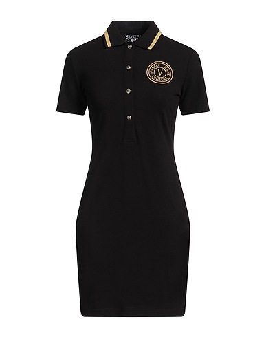 VERSACE JEANS COUTURE Короткое платье Чёрный 100% Хлопок, Полиэстер, Эластан