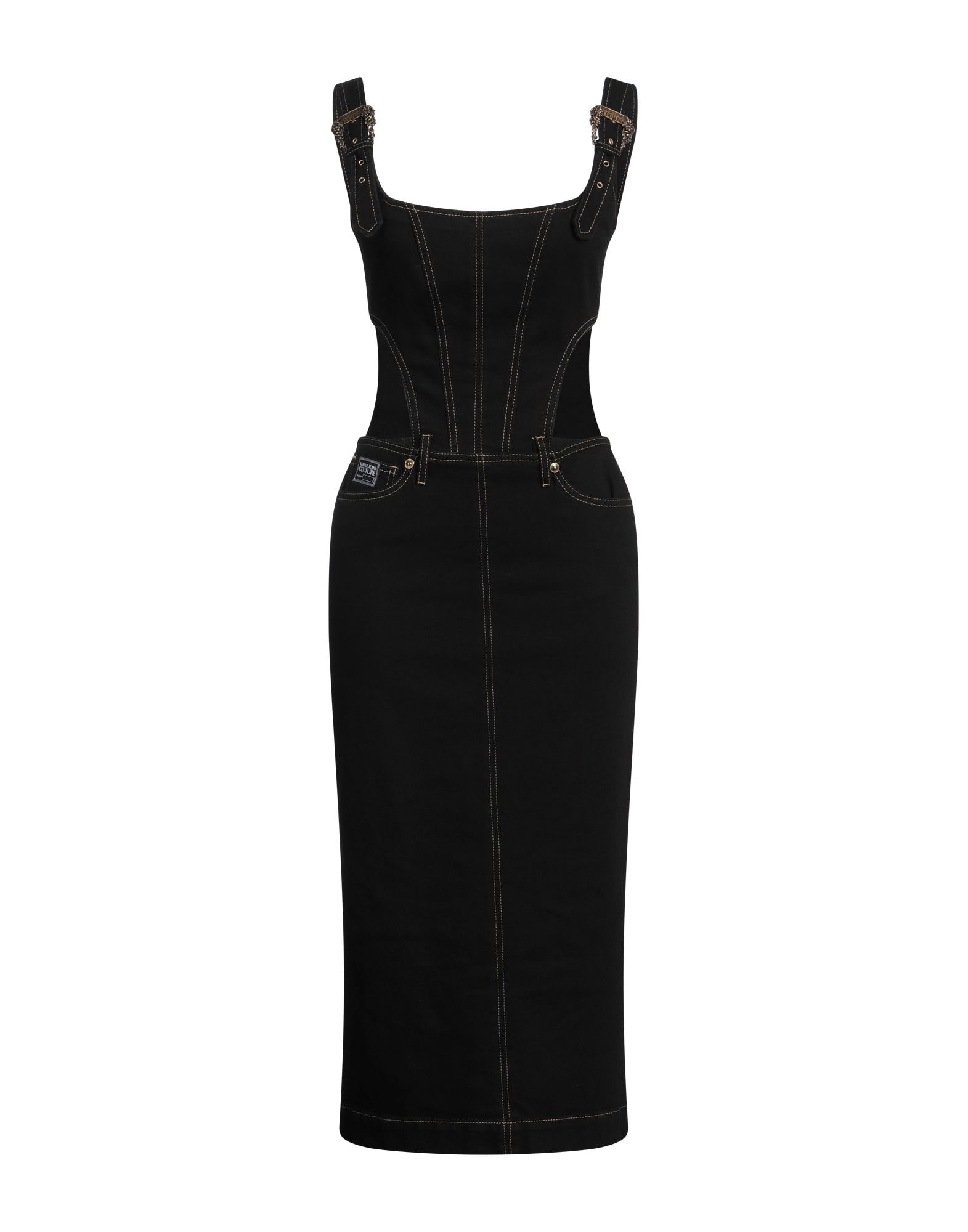 ワンピース VERSACE JEANS COUTURE Woman Dress Black 78HAO900JS471 G89 Baroque Buckle Midi Dress Black,Print | VERSACE US