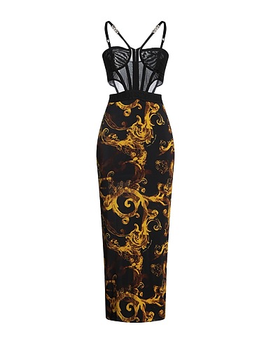 VERSACE JEANS COUTURE Long dress Black 90% Viscose, 10% Elastane