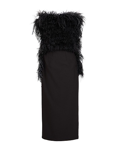 SPORTMAX Elegantes Kleid Schwarz 100% Polyester, Viskose, Elastan, Straussenfedern