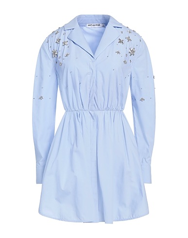 SELF-PORTRAIT Shirt dress Light blue 100% Cotton