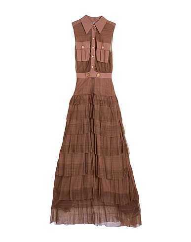 ELISABETTA FRANCHI Long dress RED CARPET Chocolate brown 100% Viscose, Polyester