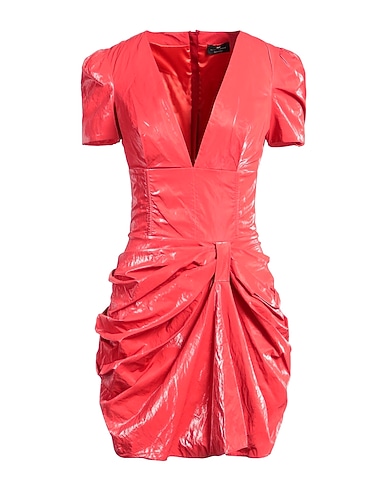 ELISABETTA FRANCHI Vestido de verano ROSSO POMODORO 69% Viscosa, 14% Poliéster, 11% Algodón, 6% Metal, Poliuretano