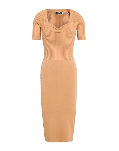 ELISABETTA FRANCHI Midi dress Camel 65% Silk, 25% Polyamide, 10% Elastane