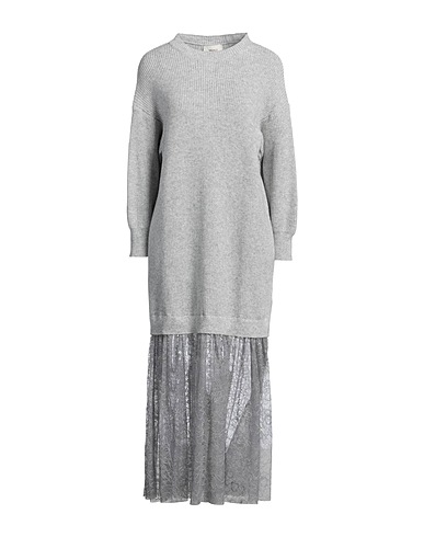 VICOLO Midi dress Light grey 40% Viscose, 30% Polyamide, 25% Wool, 5% Cashmere
