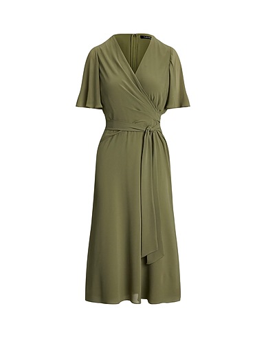 LAUREN RALPH LAUREN Midi dress BELTED GEORGETTE DRESS
 Sage green 100% Recycled polyester