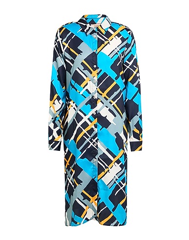 TWINSET Midi dress Turquoise 100% Polyester, Mother-of-pearl