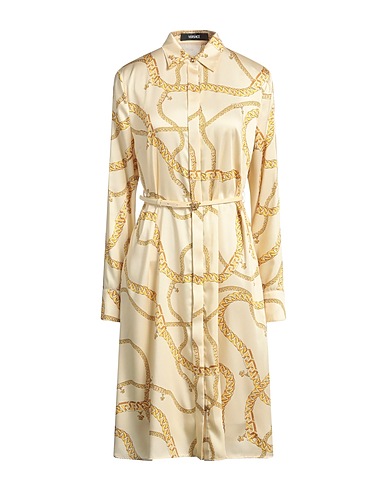 VERSACE Vestito chemisier Beige 100% Poliestere, Pelle di vitello