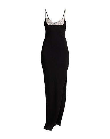 BALMAIN Long dress Black 91% Viscose, 8% Polyester, 1% Polyamide, Glass, Brass