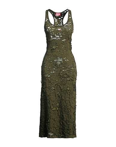 DIESEL Midi dress Military green 100% Cotton, Polyester, Elastane