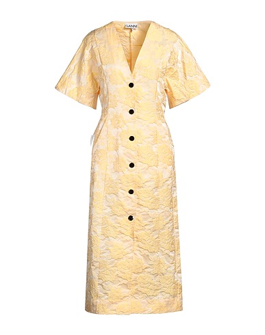 GANNI Midi dress Yellow 50% Recycled polyester, 45% Polyester, 5% Polyamide