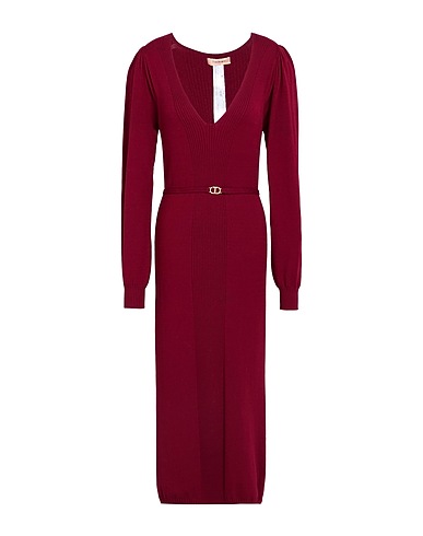 TWINSET Midi dress Burgundy 72% Viscose, 28% Polyester