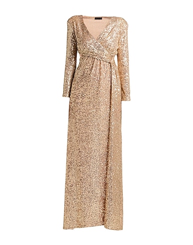 PIA B. CONCEPT Long dress Gold 93% Polyester, 7% Elastane