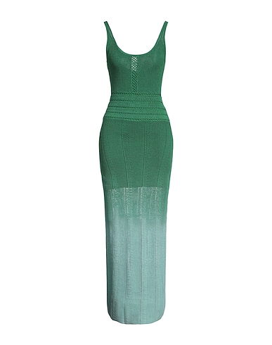 STAUD Long dress Green 47% Viscose, 38% Cotton, 15% Linen
