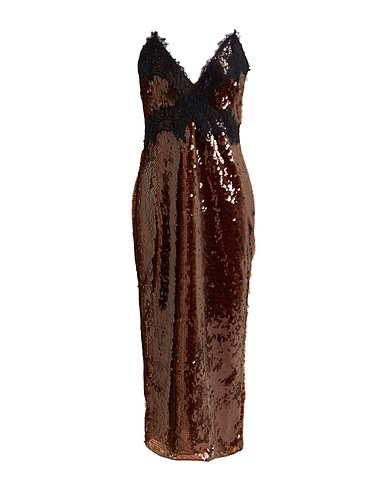 RETROFÊTE Midi dress Brown 100% Polyester, Polyamide