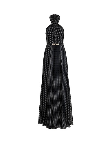 LAUREN RALPH LAUREN Long dress POLKA-DOT BELTED GEORGETTE HALTER GOWN
 Black 100% Recycled polyester