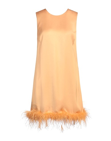 TWINSET Short dress Camel 100% Viscose, Ostrich feathers