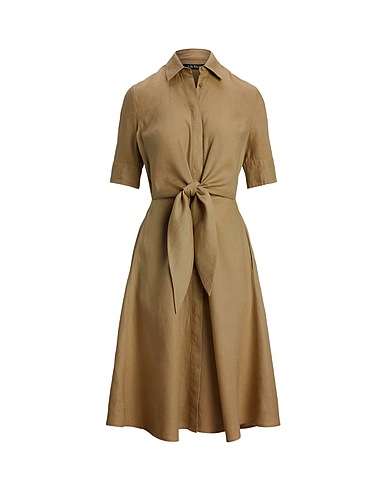 LAUREN RALPH LAUREN シュミーズドレス TIE-FRONT LINEN SHIRTDRESS
 ライトブラウン リネン 100%