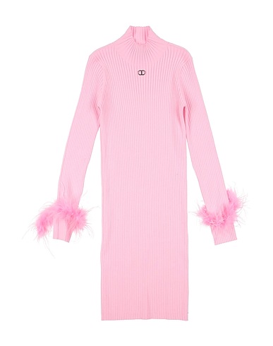 TWINSET Vestito Rosa 40% Viscosa, 38% Poliestere, 22% Poliammide, Piume di struzzo