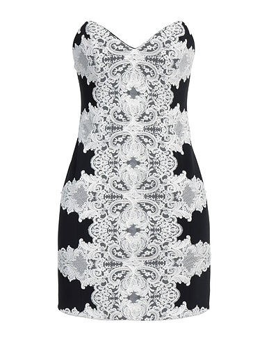 ELISABETTA FRANCHI Kurzes Kleid Schwarz 66% Viskose, 32% Acetat, 2% Elastan, Polyamid, Baumwolle