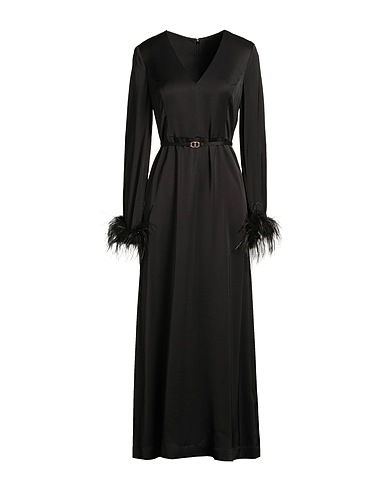 TWINSET Robe élégante Noir 100% Viscose, Plumes d'autruche