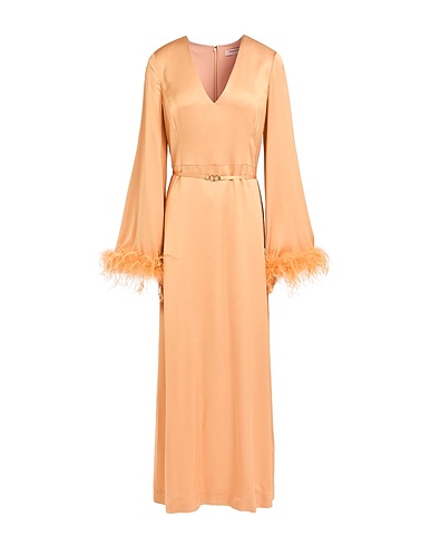 TWINSET Langes Kleid Kamel 100% Viskose, Straussenfedern