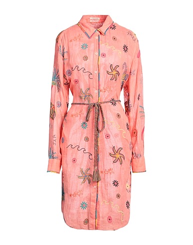MAISON SCOTCH Shirt dress Salmon pink 100% Linen, Polyester