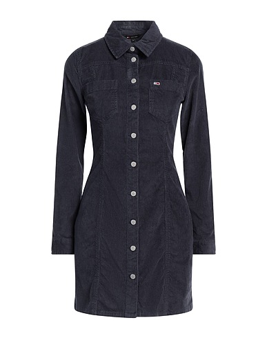 TOMMY JEANS Shirt dress Midnight blue 97% Cotton, 3% Elastane