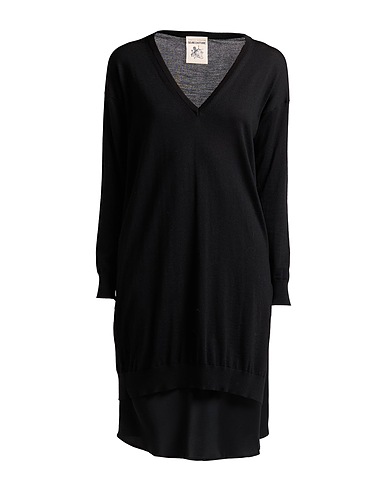 SEMICOUTURE Vestito corto Nero 100% Lana Vergine, Acetato, Viscosa