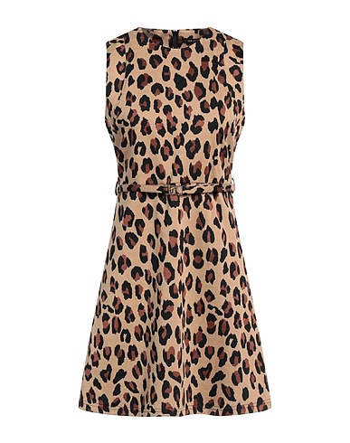 GAUDÌ Short dress JEANS Sand 66% Polyester, 15% Viscose, 7% Metallic fiber, 7% Polyamide, 5% Elastane