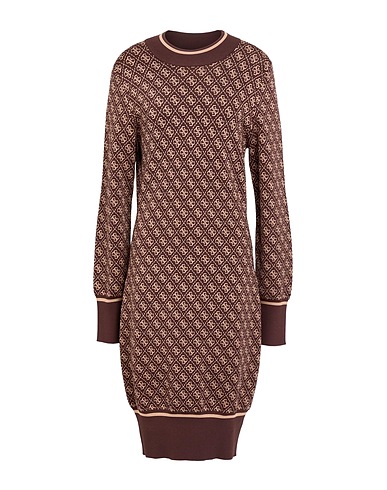GUESS Midi dress Brown 65% Viscose, 33% Polyamide, 2% Elastane