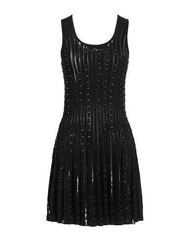 VERSACE Pleated dress Black 93% Viscose, 7% Polyester, Aluminum, Glass