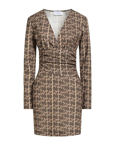 GAëLLE Paris Short dress Brown 97% Polyester, 3% Elastane