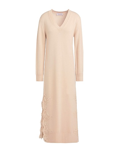 ERMANNO FIRENZE Midi dress Beige 100% Wool, Cotton, Polyamide