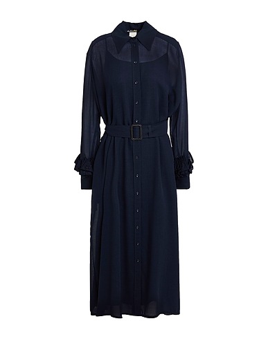 LENA LUMELSKY Vestito chemisier Blu notte 100% Lana, Poliestere, Cotone