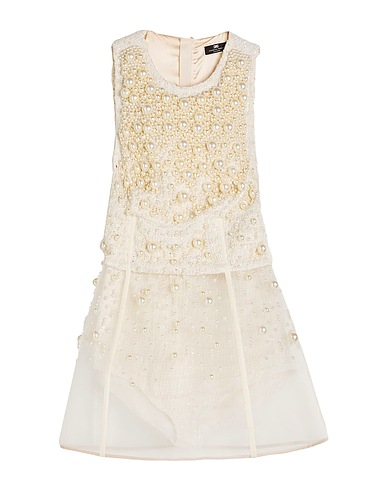 ELISABETTA FRANCHI Vestito corto Panna 40% Cotone, 30% Acrilico, 21% Poliestere, 8% Fibre sintetiche, 1% Fibra di metallo